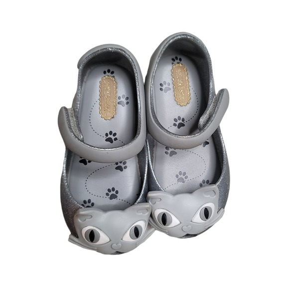 Mini Melissa Toddler Ultra Girl II Cat Glitter Flat Shoes Silver Size US 7M - Picture 4 of 12